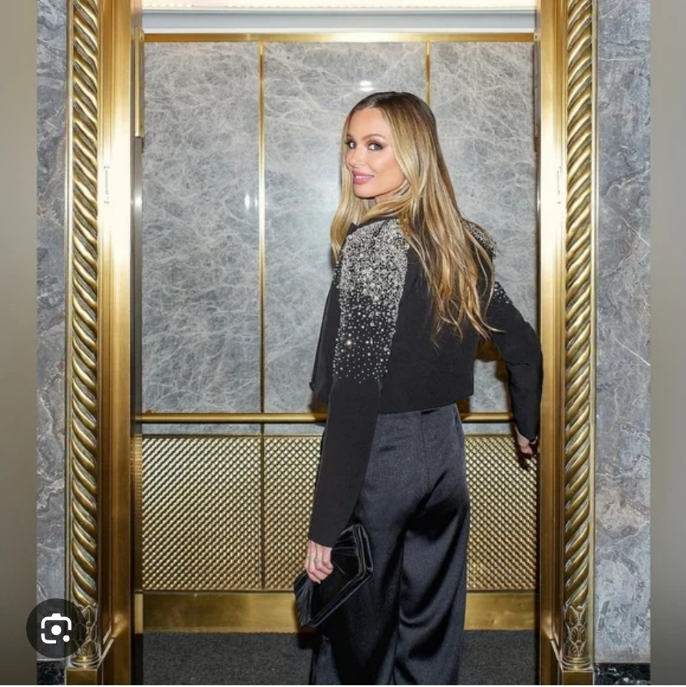 Muse By Marchesa Black Sequin Cropped Blazer Nwt Size 0